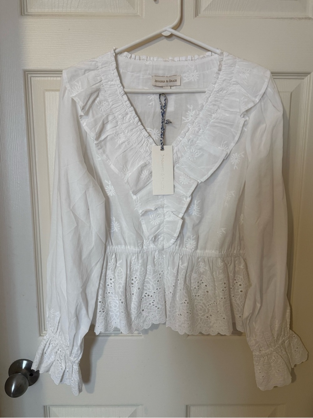 Jennifer & Grace White Eyelet Ruffle Peasant Blouse